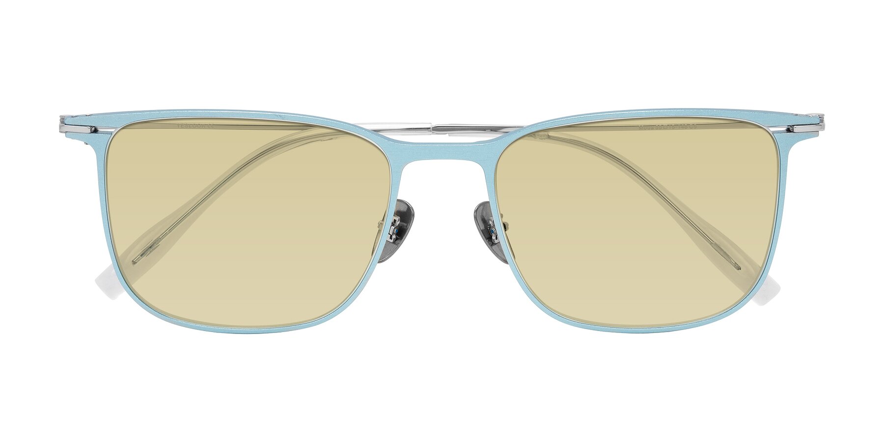 Folded Front of Moua in Pastel Blue/Silver with Light Champagne Tinted Lenses