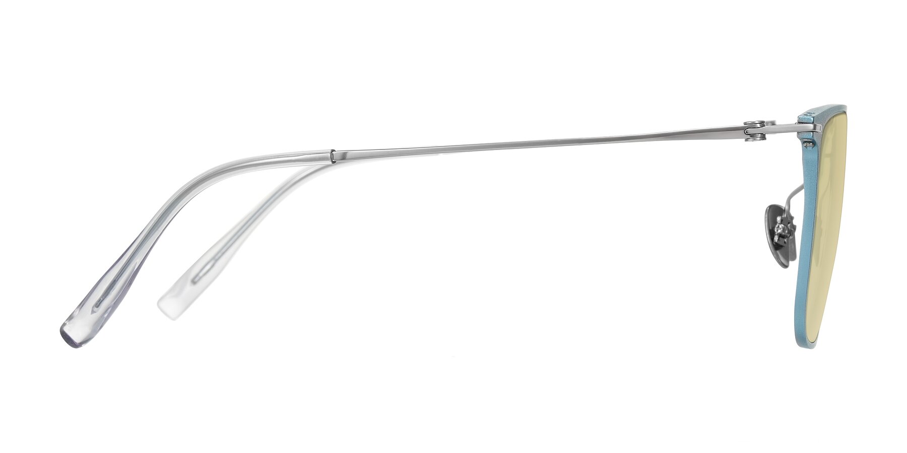 Side of Moua in Pastel Blue/Silver with Light Champagne Tinted Lenses