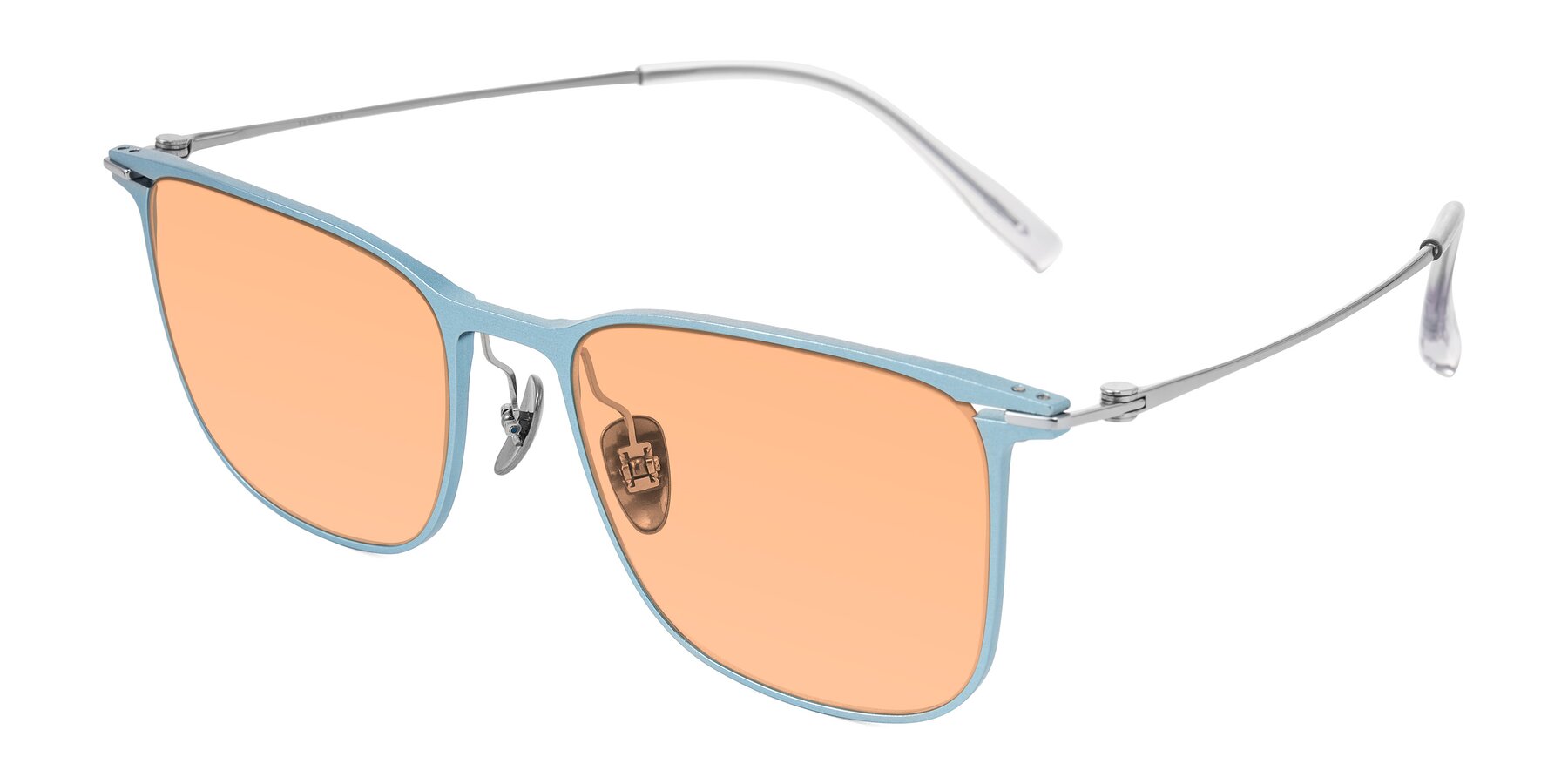 Angle of Moua in Pastel Blue/Silver with Light Orange Tinted Lenses