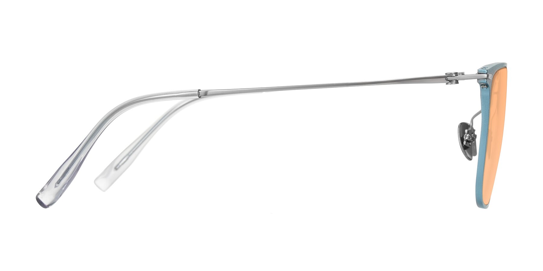 Side of Moua in Pastel Blue/Silver with Light Orange Tinted Lenses