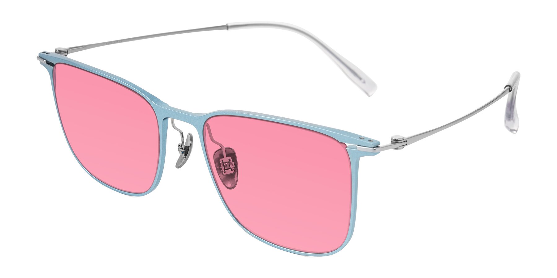 Angle of Moua in Pastel Blue/Silver with Pink Tinted Lenses