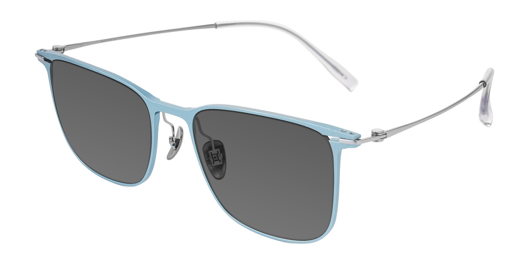 Angle of Moua in Pastel Blue/Silver with Medium Gray Tinted Lenses
