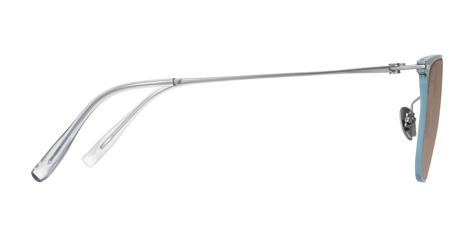 Side of Moua in Pastel Blue/Silver with Medium Brown Tinted Lenses