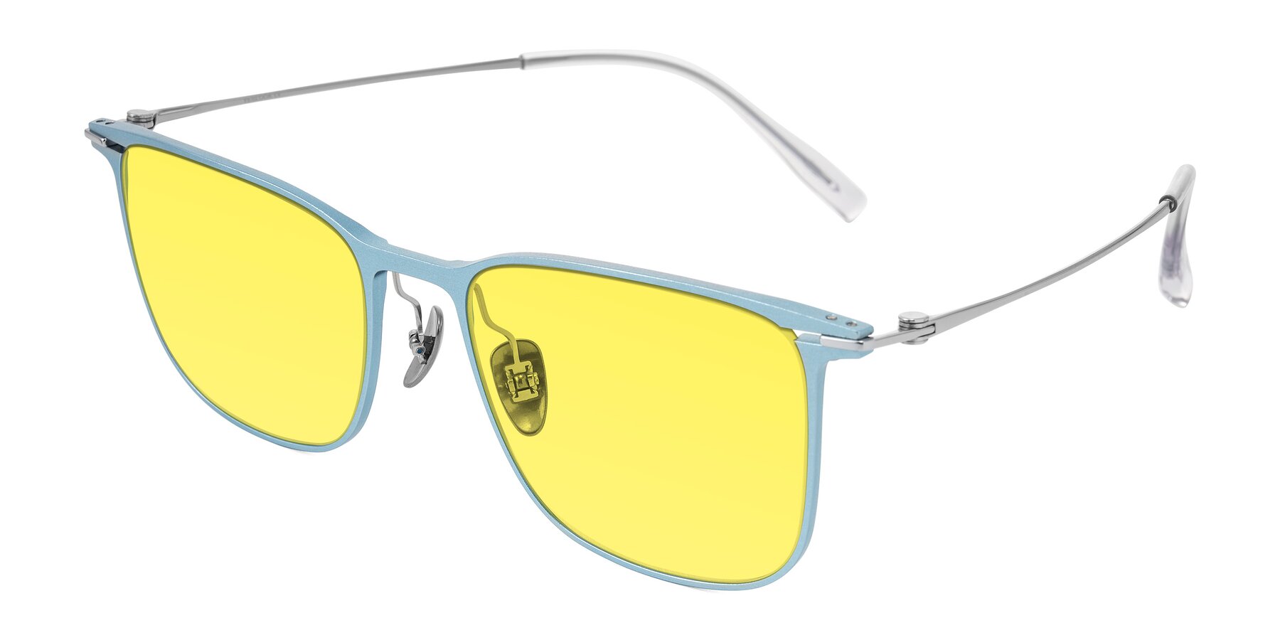 Angle of Moua in Pastel Blue/Silver with Medium Yellow Tinted Lenses