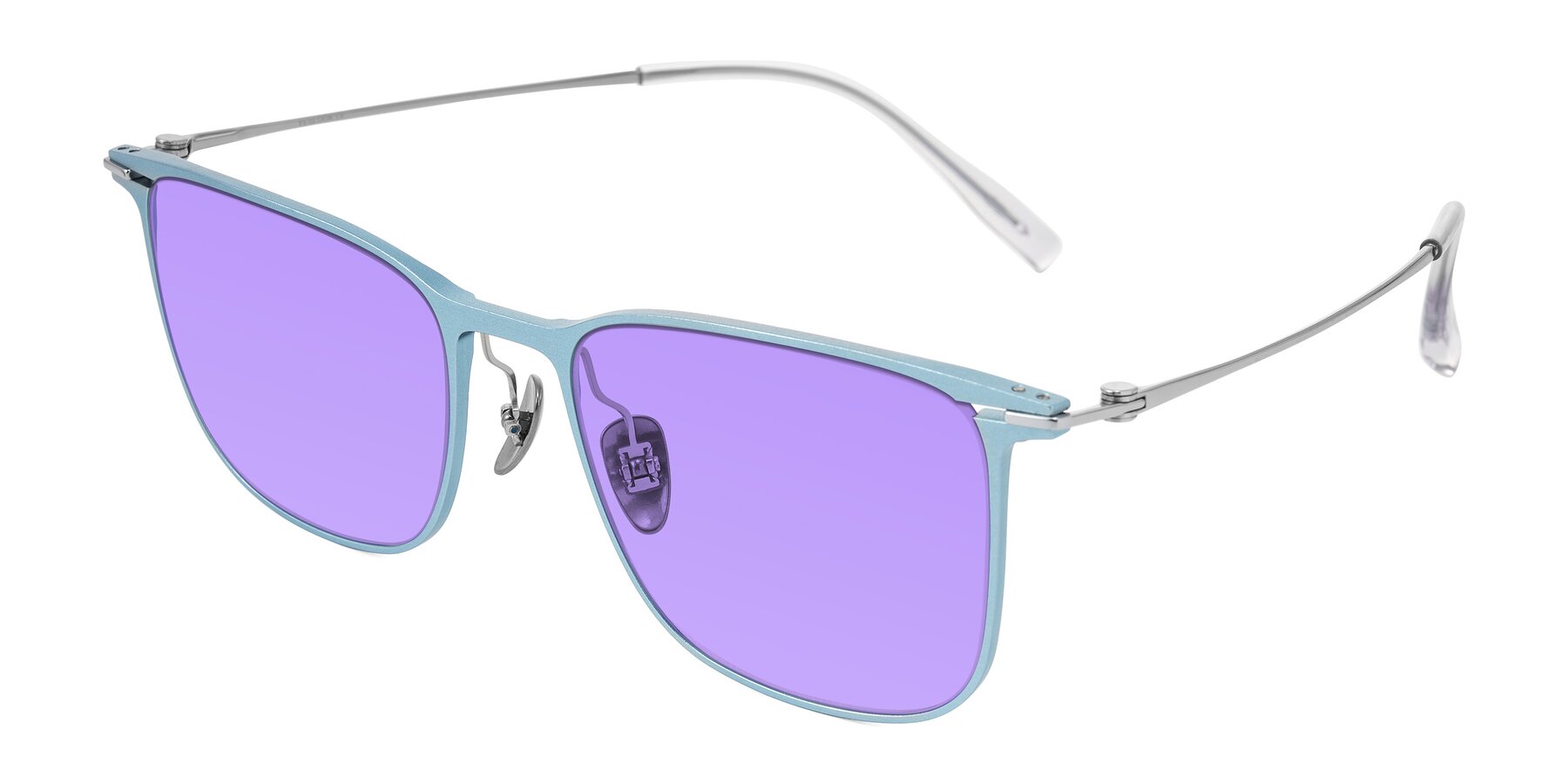 Angle of Moua in Pastel Blue/Silver with Medium Purple Tinted Lenses