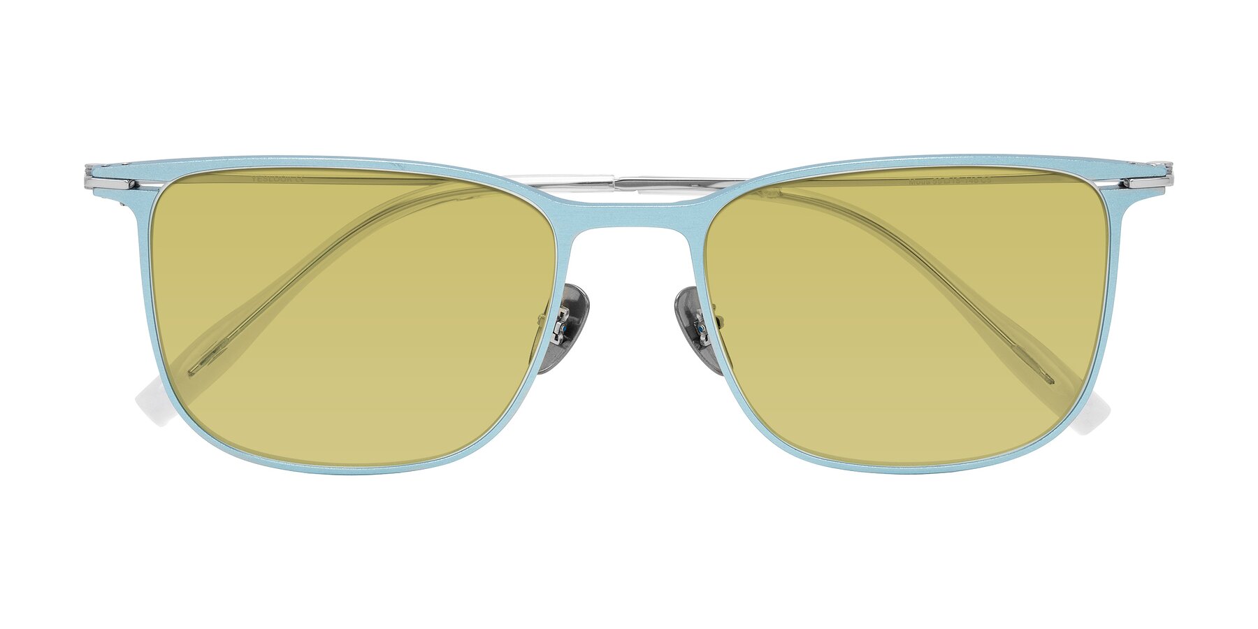 Folded Front of Moua in Pastel Blue/Silver with Medium Champagne Tinted Lenses
