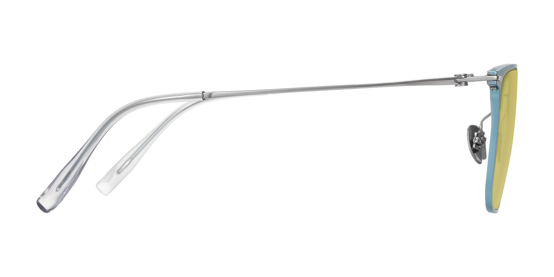 Side of Moua in Pastel Blue/Silver with Medium Champagne Tinted Lenses