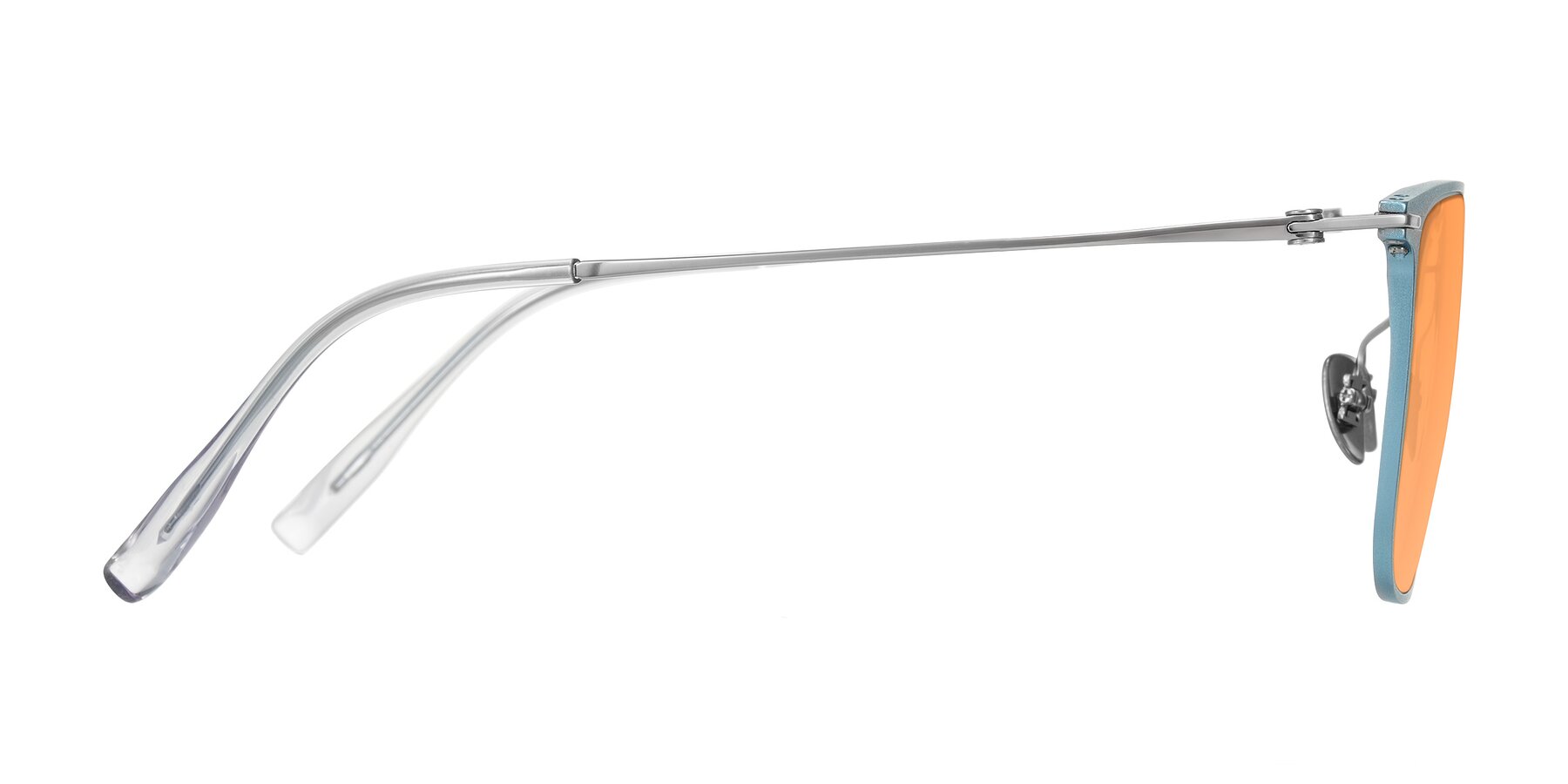 Side of Moua in Pastel Blue/Silver with Medium Orange Tinted Lenses