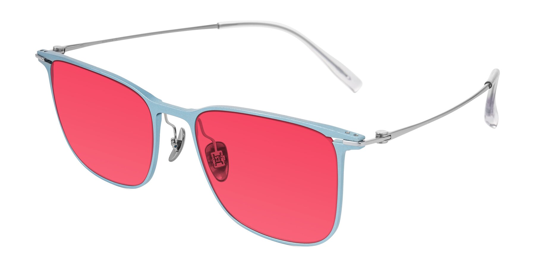 Angle of Moua in Pastel Blue/Silver with Red Tinted Lenses
