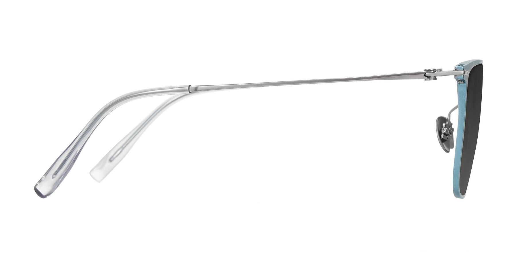 Side of Moua in Pastel Blue/Silver with Gray Tinted Lenses
