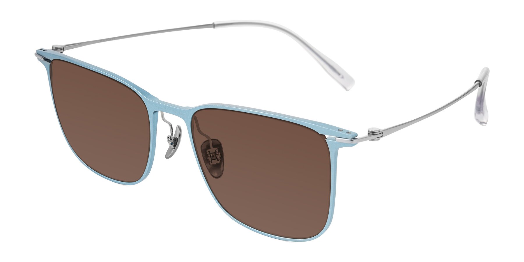 Angle of Moua in Pastel Blue/Silver with Brown Tinted Lenses