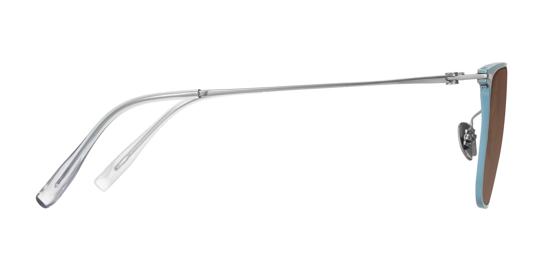 Side of Moua in Pastel Blue/Silver with Brown Tinted Lenses