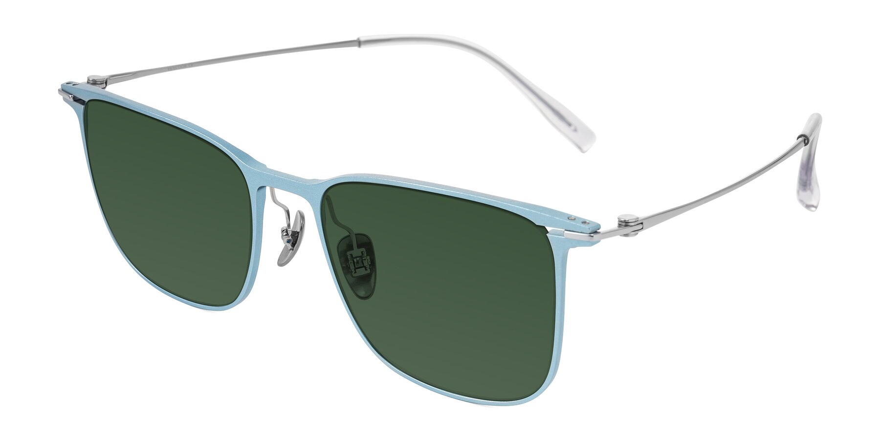 Angle of Moua in Pastel Blue/Silver with Green Tinted Lenses