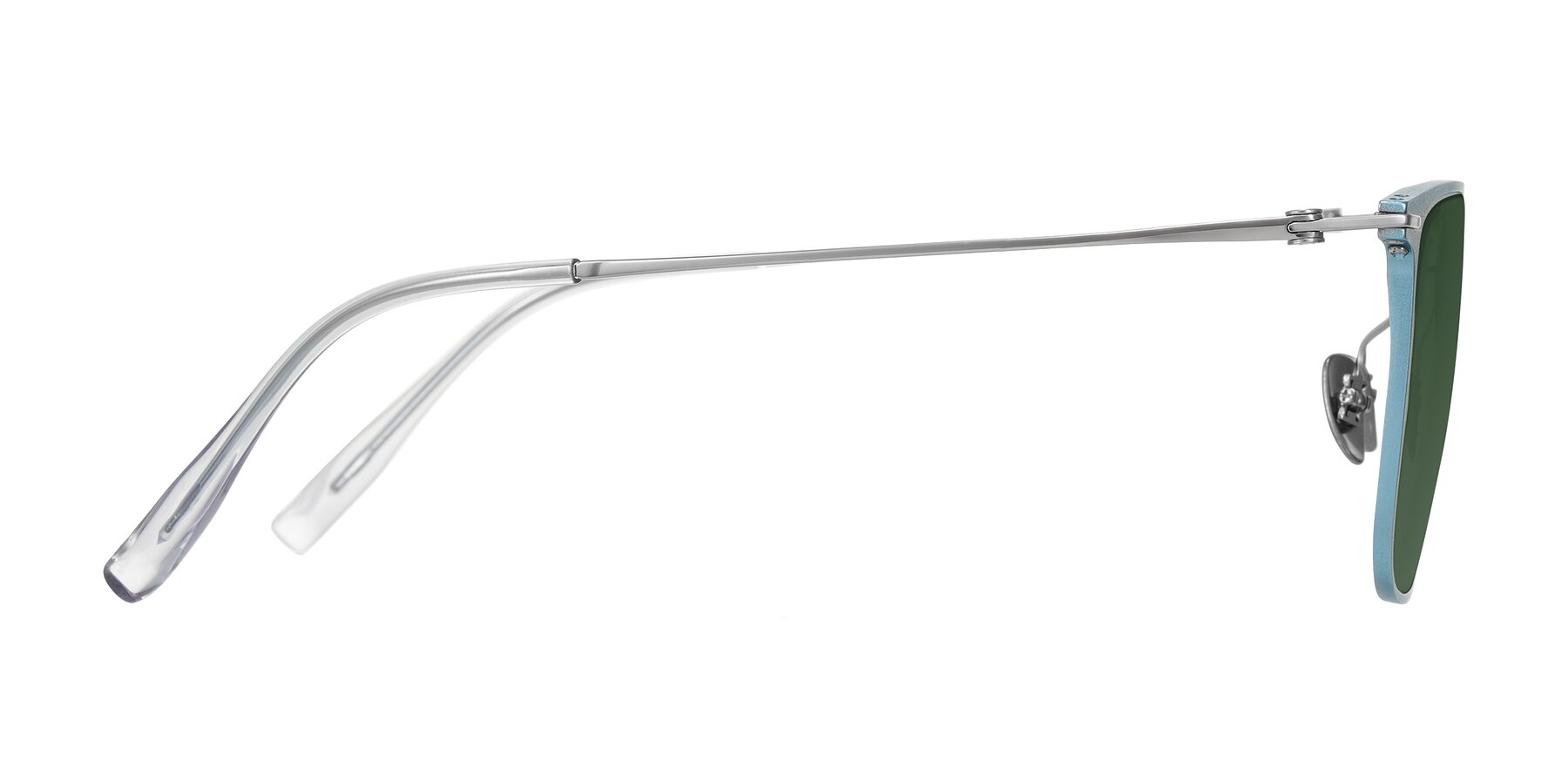 Side of Moua in Pastel Blue/Silver with Green Tinted Lenses