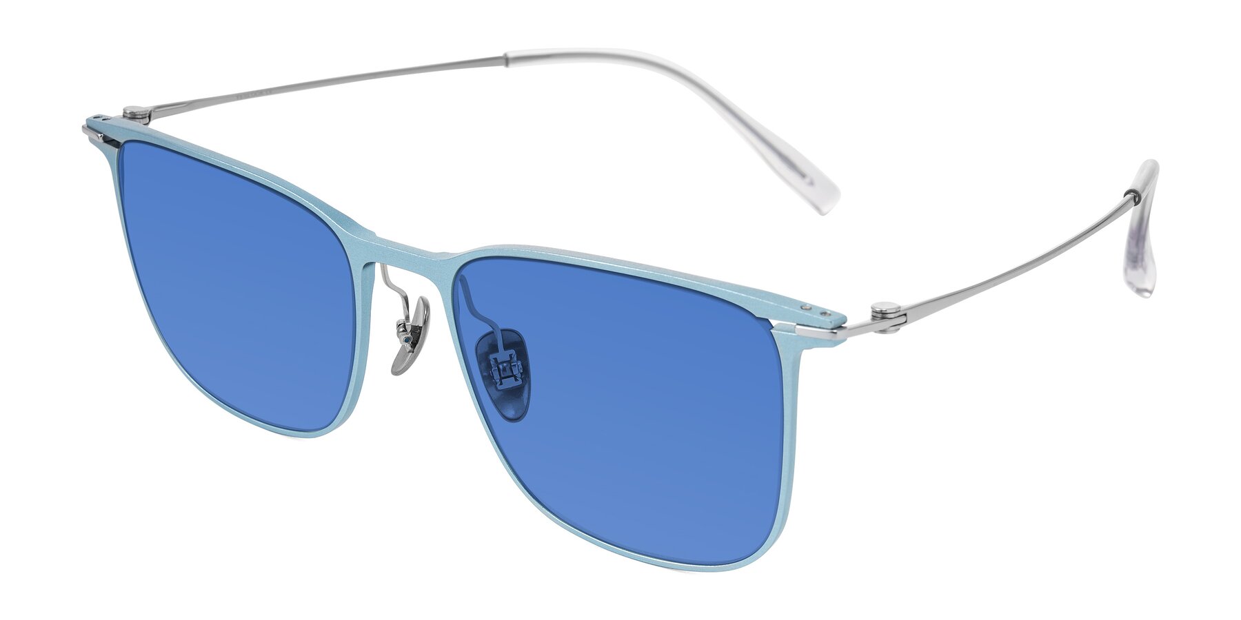 Angle of Moua in Pastel Blue/Silver with Blue Tinted Lenses