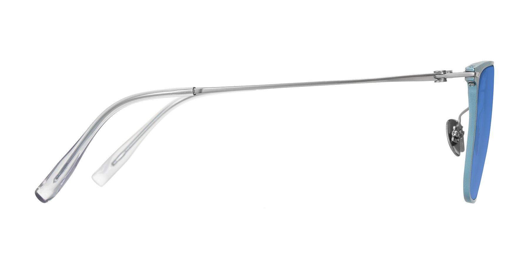 Side of Moua in Pastel Blue/Silver with Blue Tinted Lenses