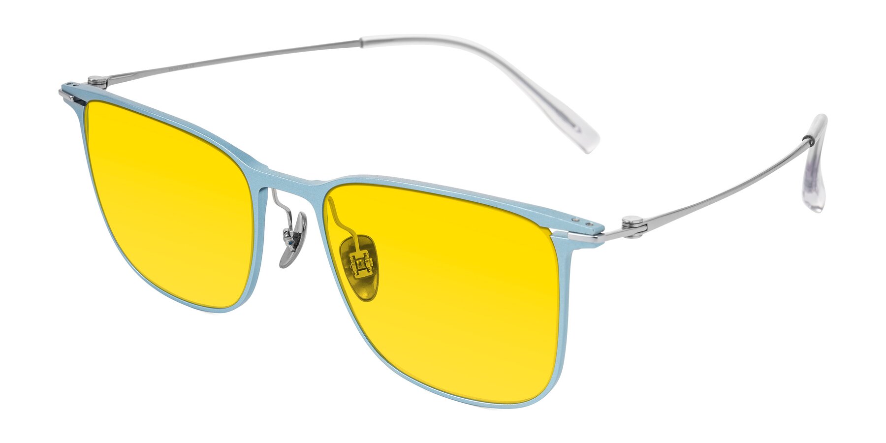 Angle of Moua in Pastel Blue/Silver with Yellow Tinted Lenses