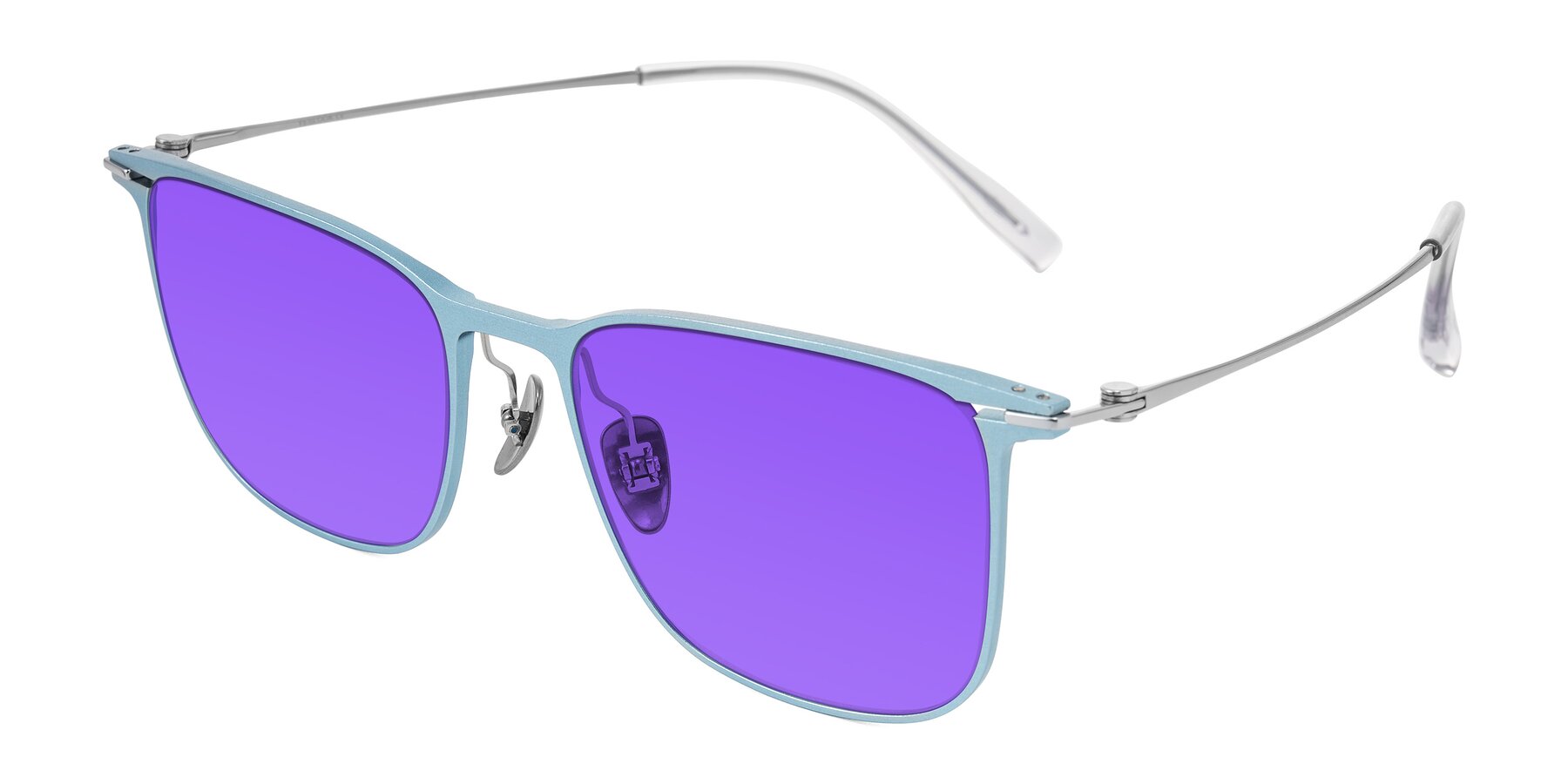 Angle of Moua in Pastel Blue/Silver with Purple Tinted Lenses