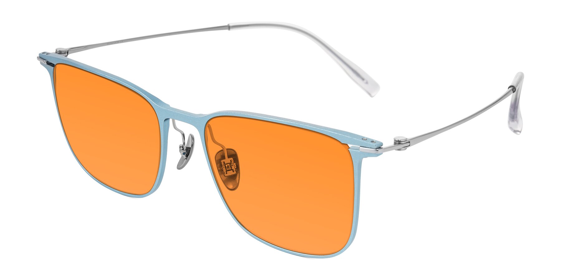 Angle of Moua in Pastel Blue/Silver with Orange Tinted Lenses