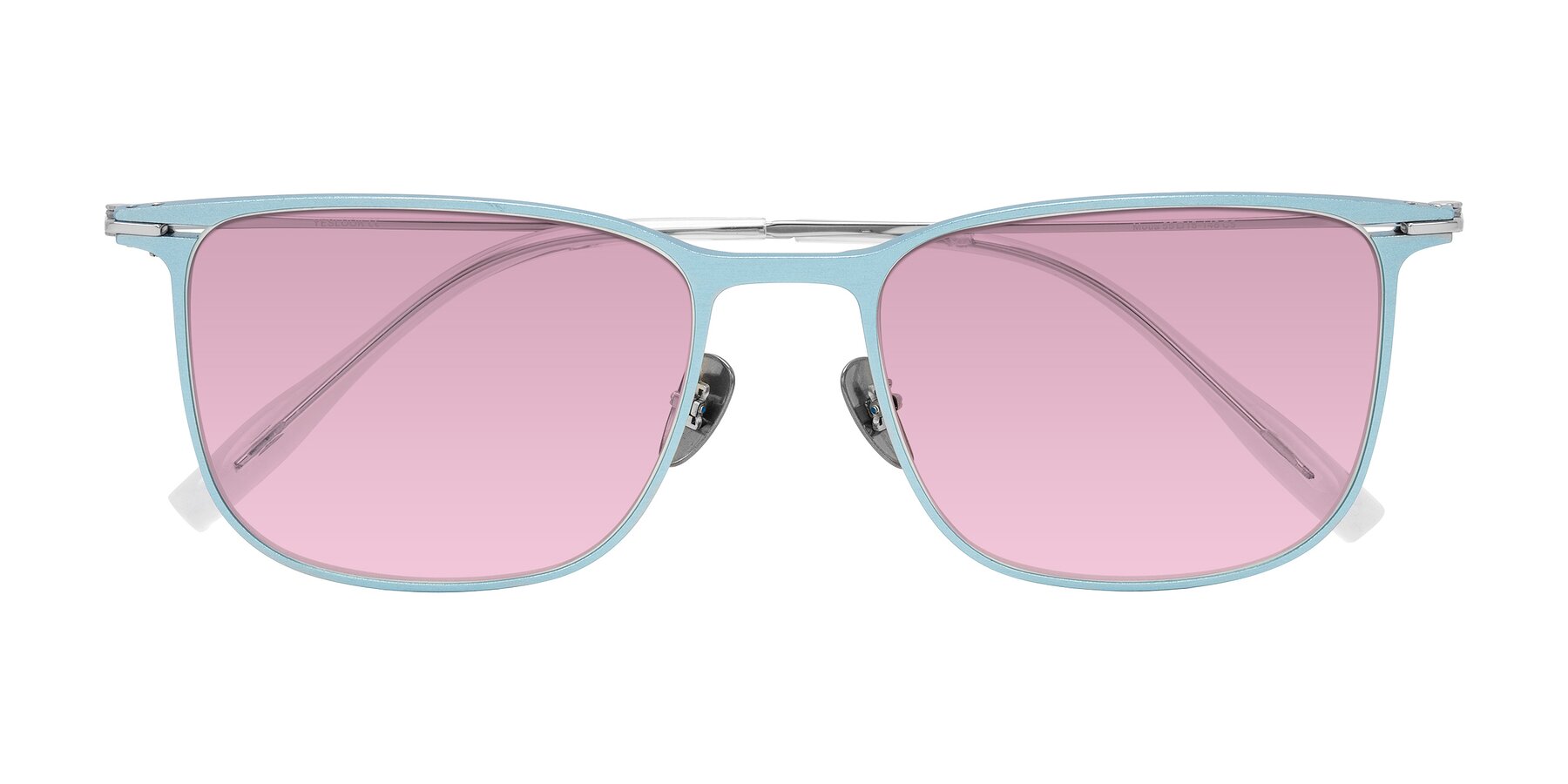 Folded Front of Moua in Pastel Blue/Silver with Light Wine Tinted Lenses