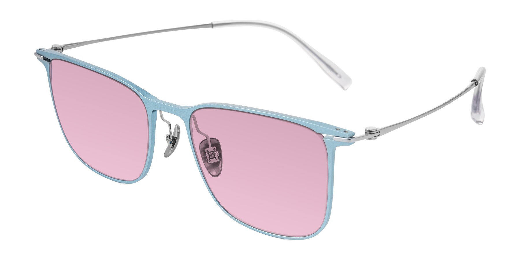Angle of Moua in Pastel Blue/Silver with Light Wine Tinted Lenses