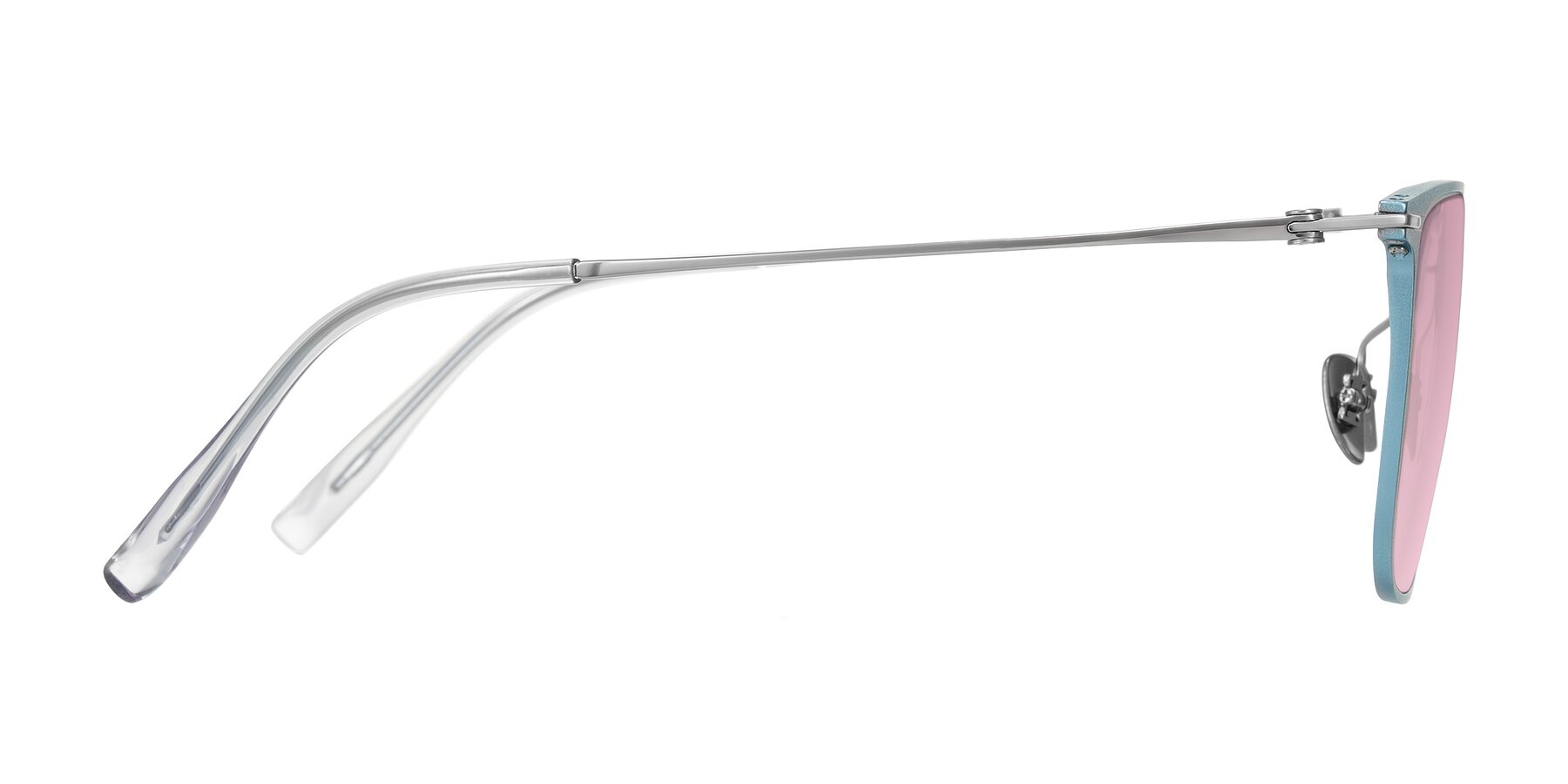 Side of Moua in Pastel Blue/Silver with Light Wine Tinted Lenses