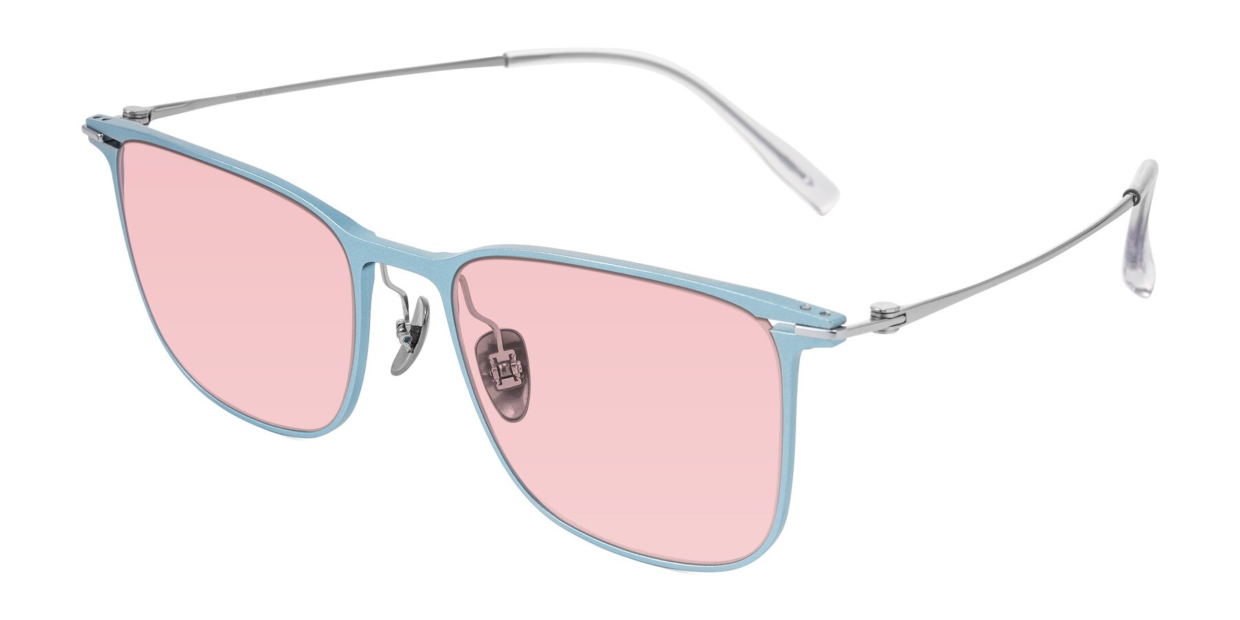 Angle of Moua in Pastel Blue/Silver with Light Garnet Tinted Lenses