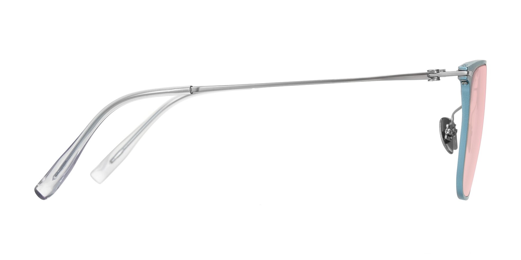 Side of Moua in Pastel Blue/Silver with Light Garnet Tinted Lenses
