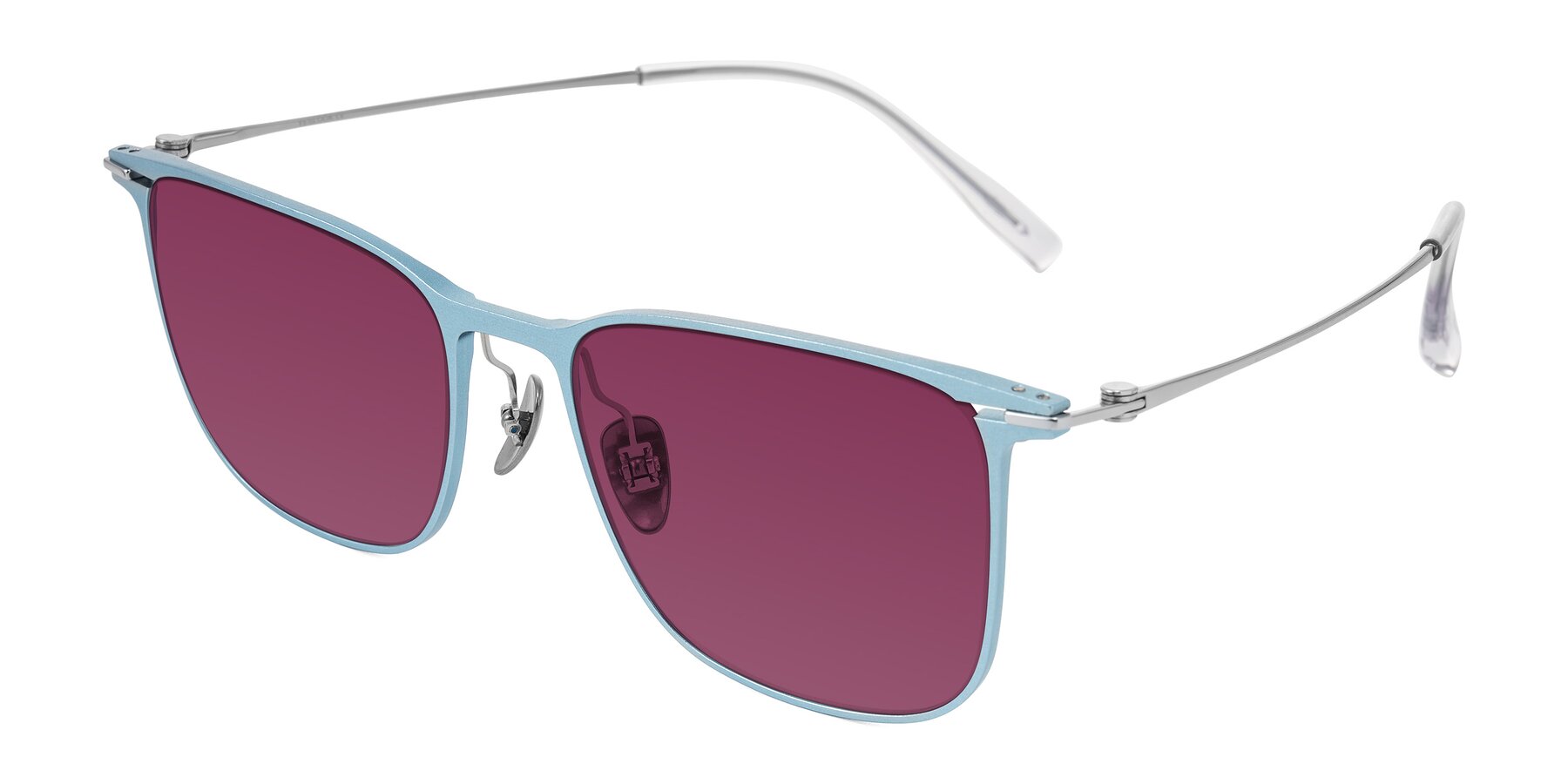 Angle of Moua in Pastel Blue/Silver with Wine Tinted Lenses