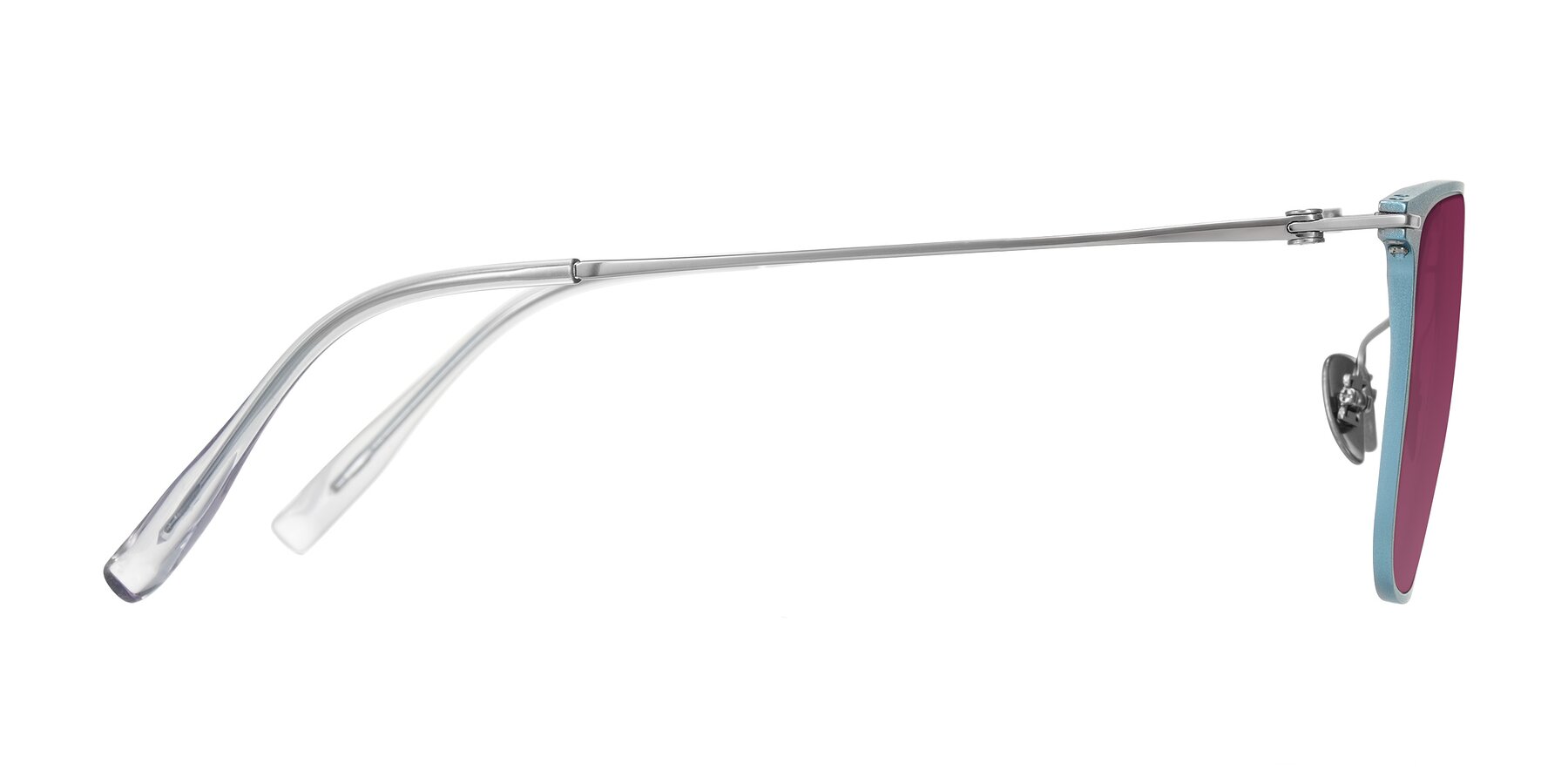 Side of Moua in Pastel Blue/Silver with Wine Tinted Lenses