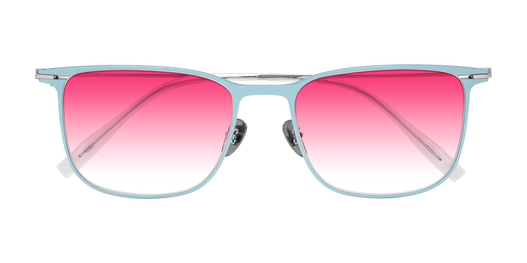 Folded Front of Moua in Pastel Blue/Silver with Pink Gradient Lenses