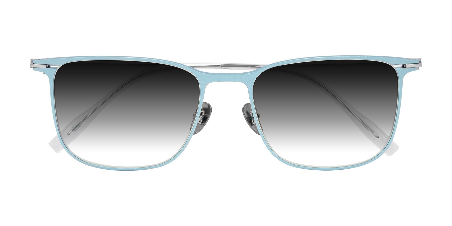 Folded Front of Moua in Pastel Blue/Silver with Gray Gradient Lenses