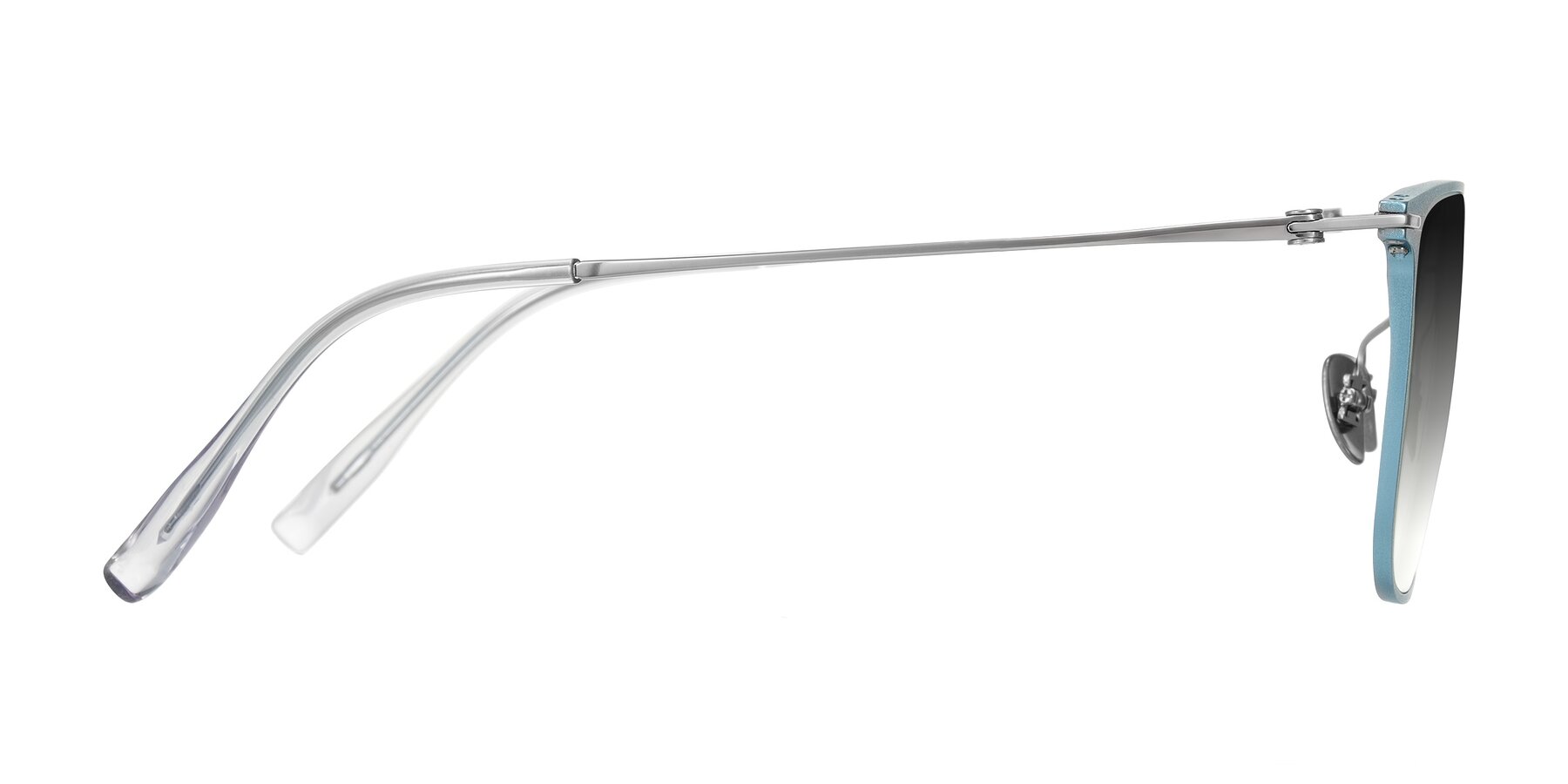 Side of Moua in Pastel Blue/Silver with Gray Gradient Lenses