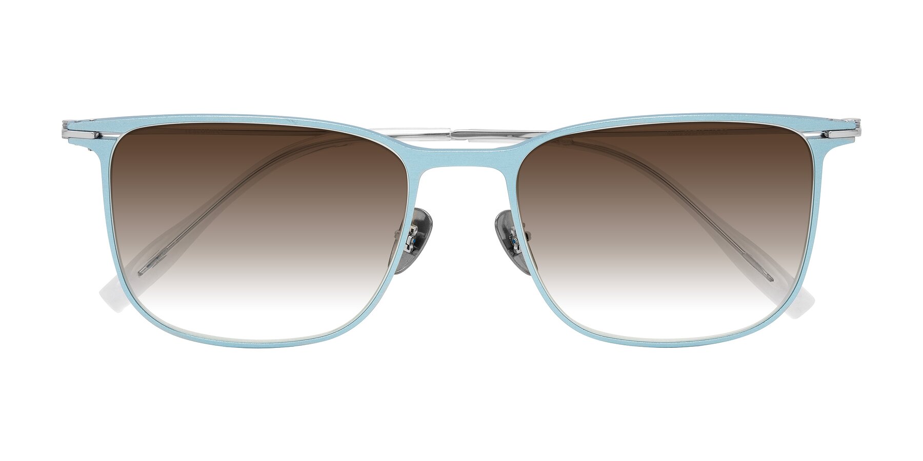 Folded Front of Moua in Pastel Blue/Silver with Brown Gradient Lenses