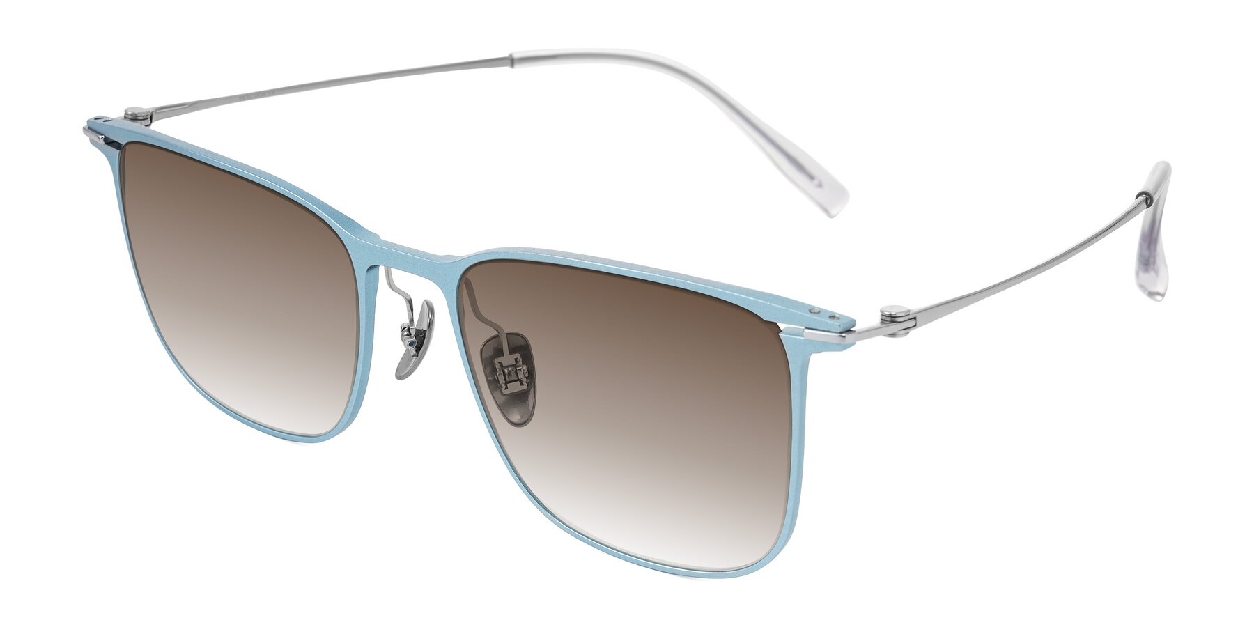 Angle of Moua in Pastel Blue/Silver with Brown Gradient Lenses