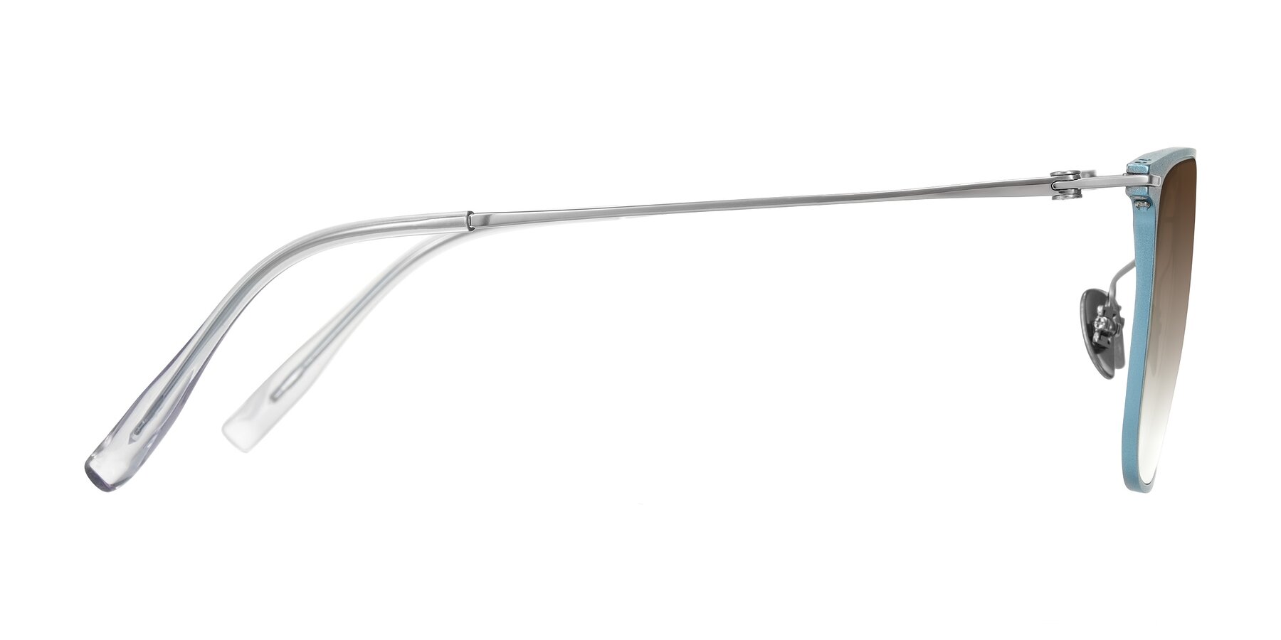 Side of Moua in Pastel Blue/Silver with Brown Gradient Lenses
