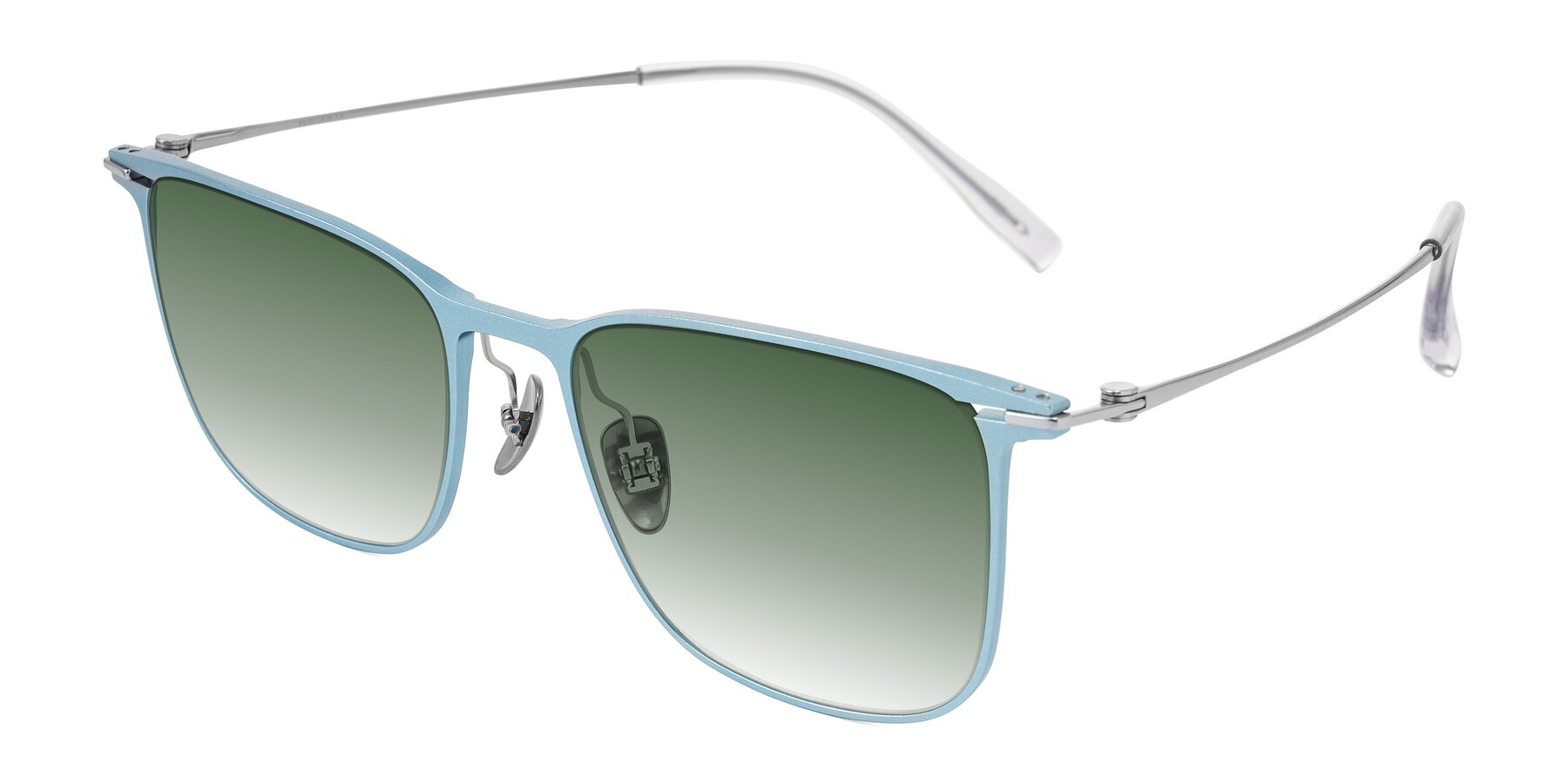 Angle of Moua in Pastel Blue/Silver with Green Gradient Lenses