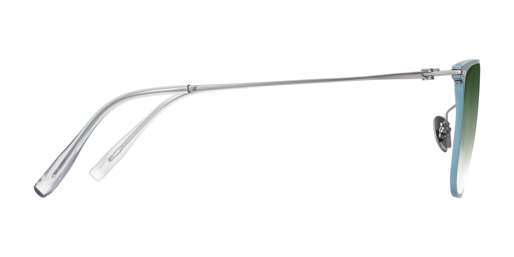 Side of Moua in Pastel Blue/Silver with Green Gradient Lenses