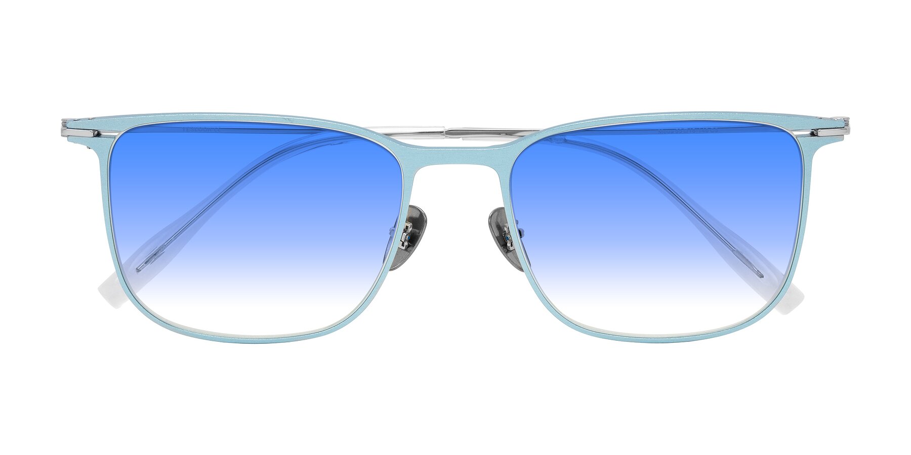 Folded Front of Moua in Pastel Blue/Silver with Blue Gradient Lenses