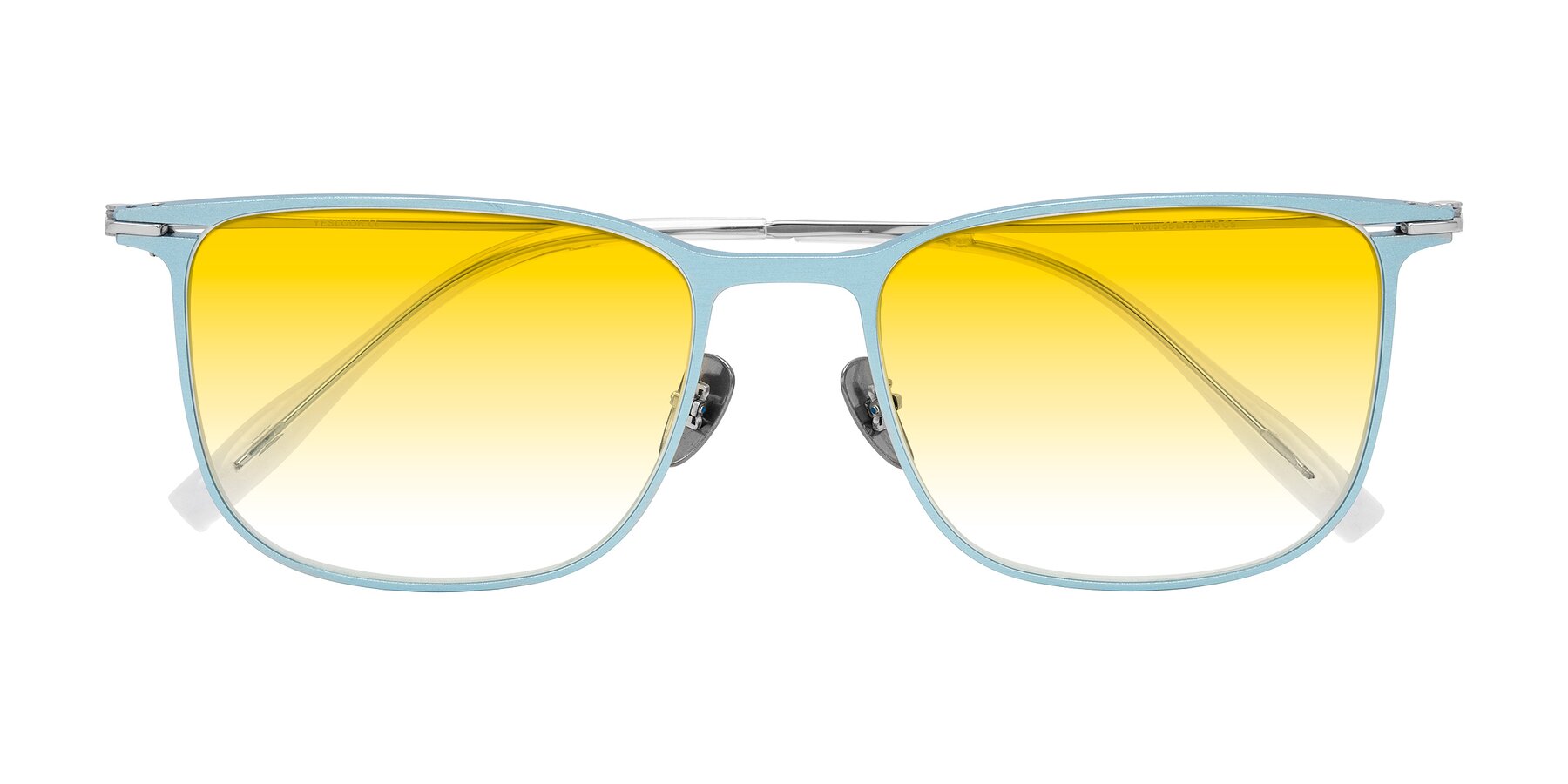Folded Front of Moua in Pastel Blue/Silver with Yellow Gradient Lenses