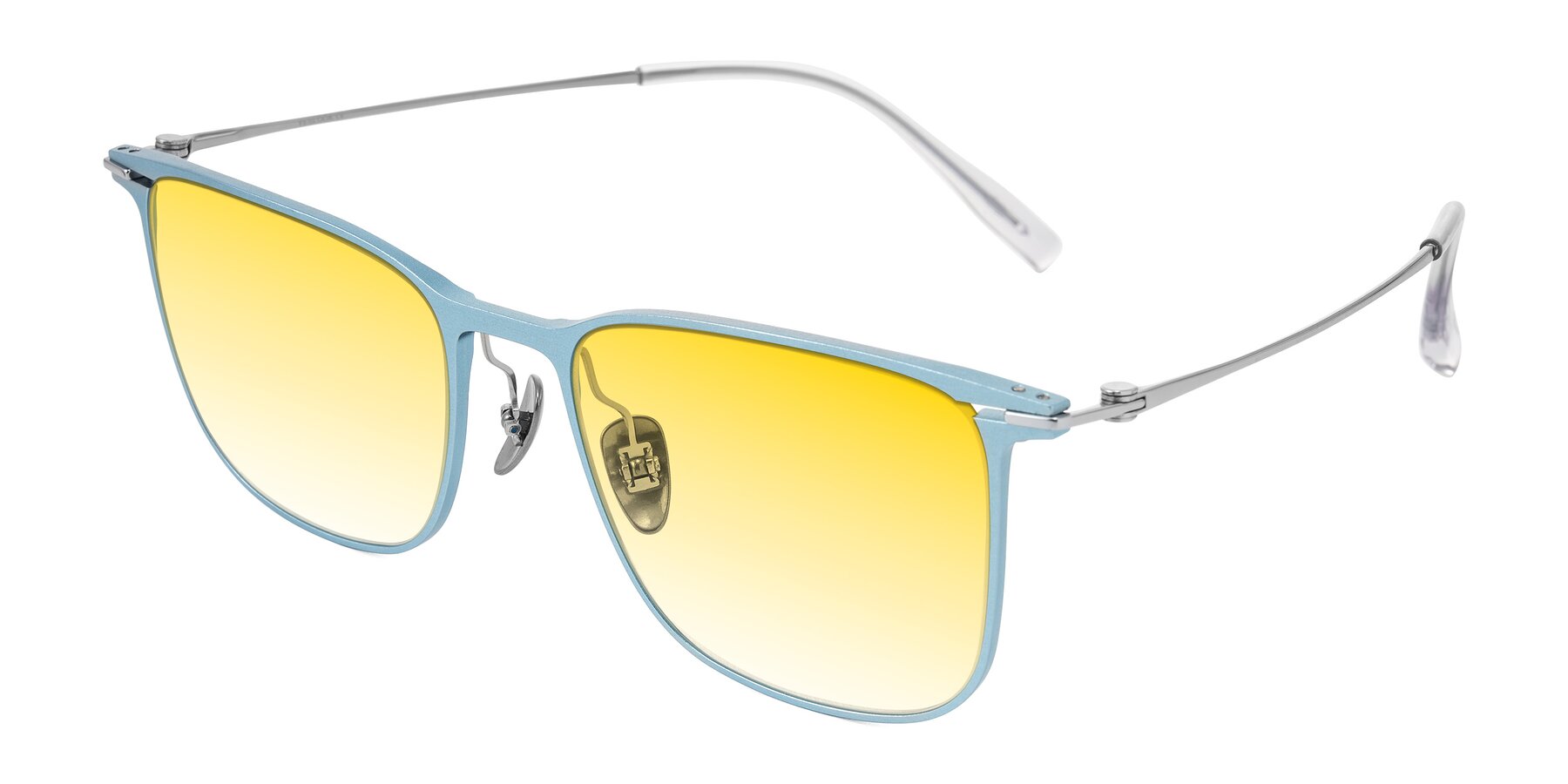 Angle of Moua in Pastel Blue/Silver with Yellow Gradient Lenses