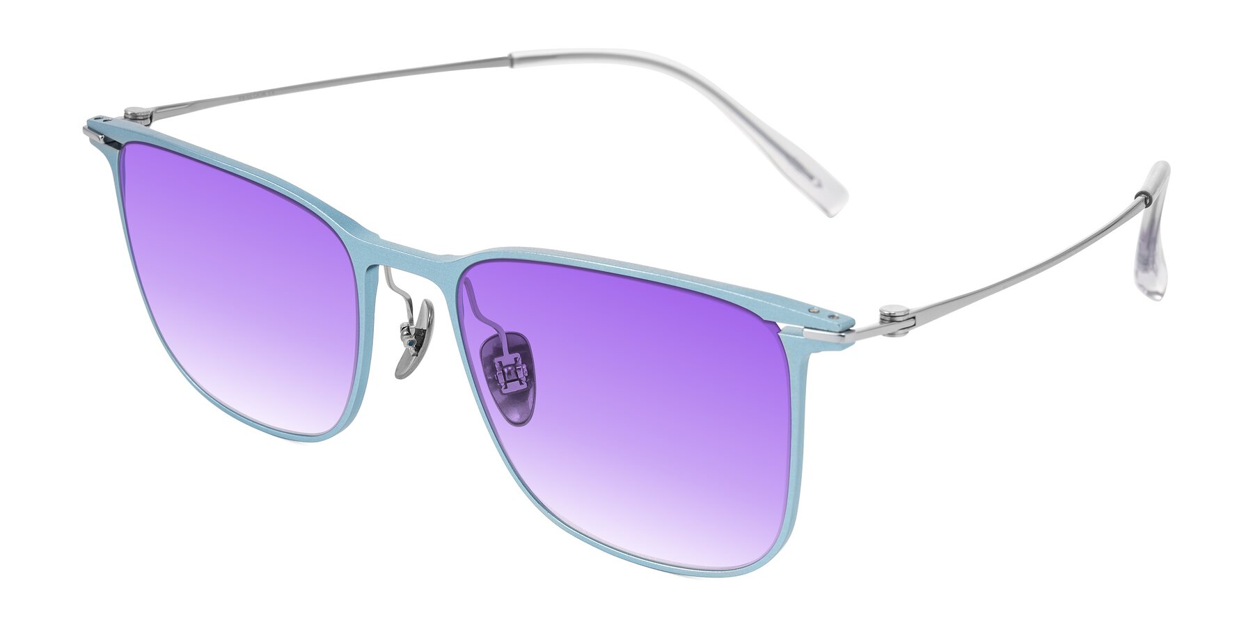 Angle of Moua in Pastel Blue/Silver with Purple Gradient Lenses