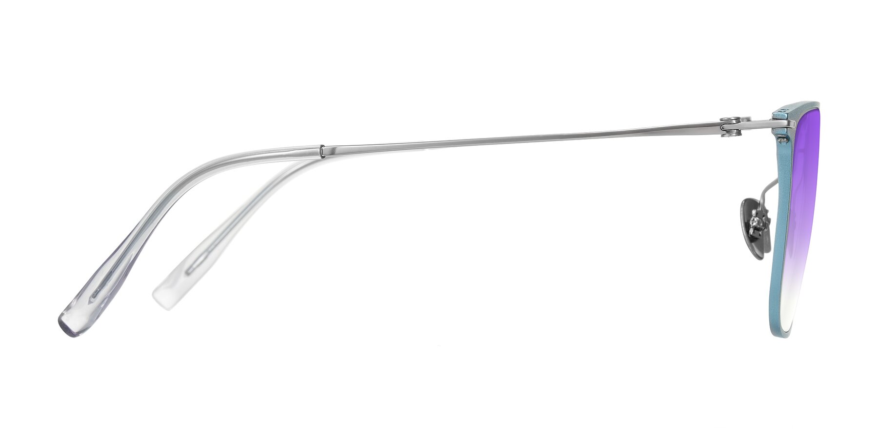 Side of Moua in Pastel Blue/Silver with Purple Gradient Lenses