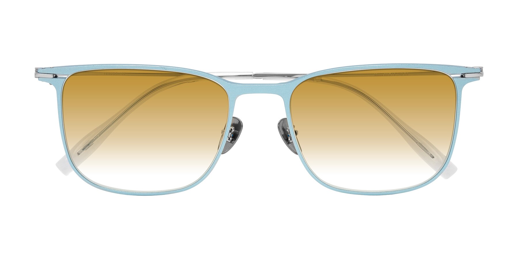 Folded Front of Moua in Pastel Blue/Silver with Champagne Gradient Lenses