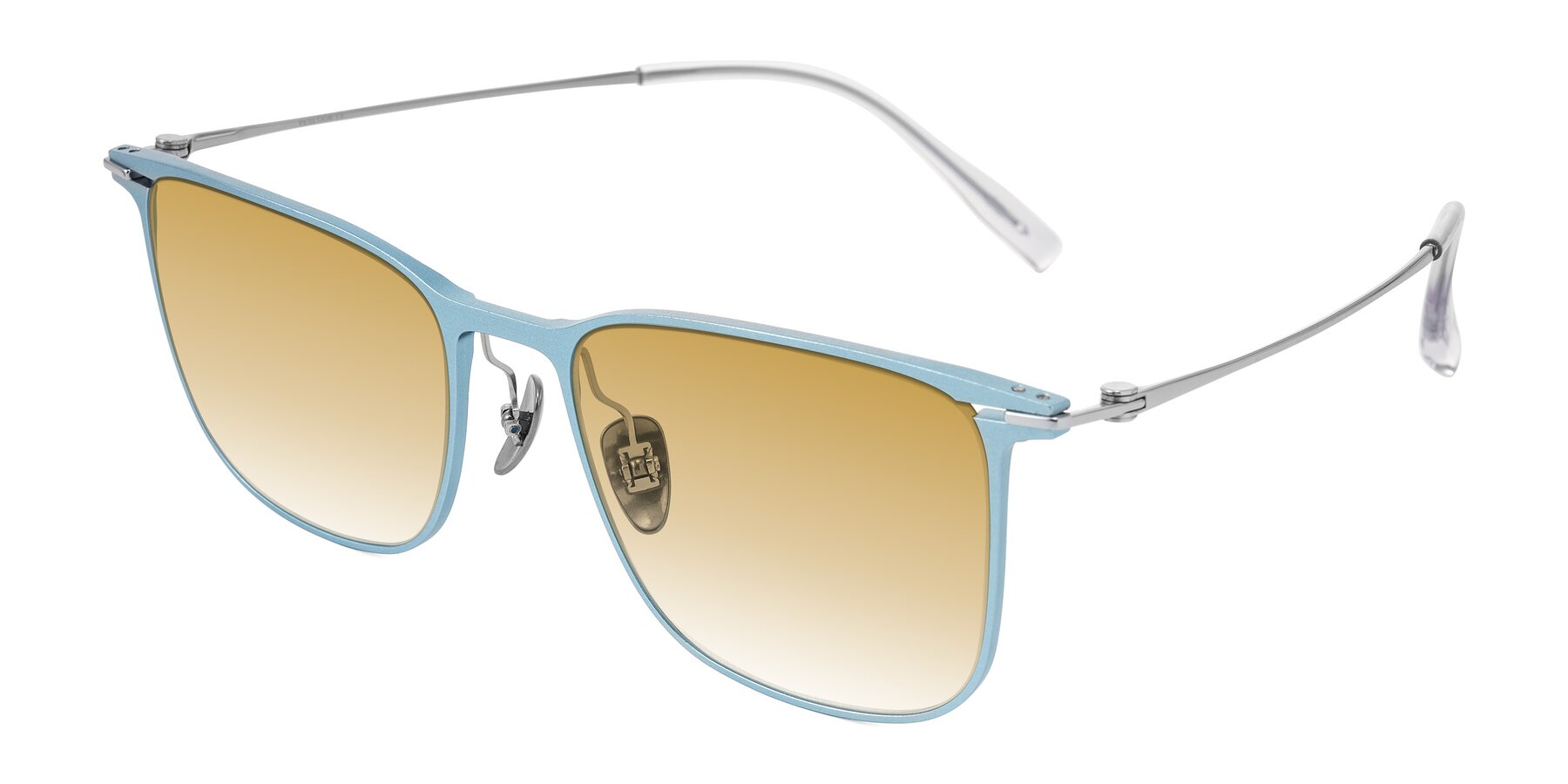 Angle of Moua in Pastel Blue/Silver with Champagne Gradient Lenses