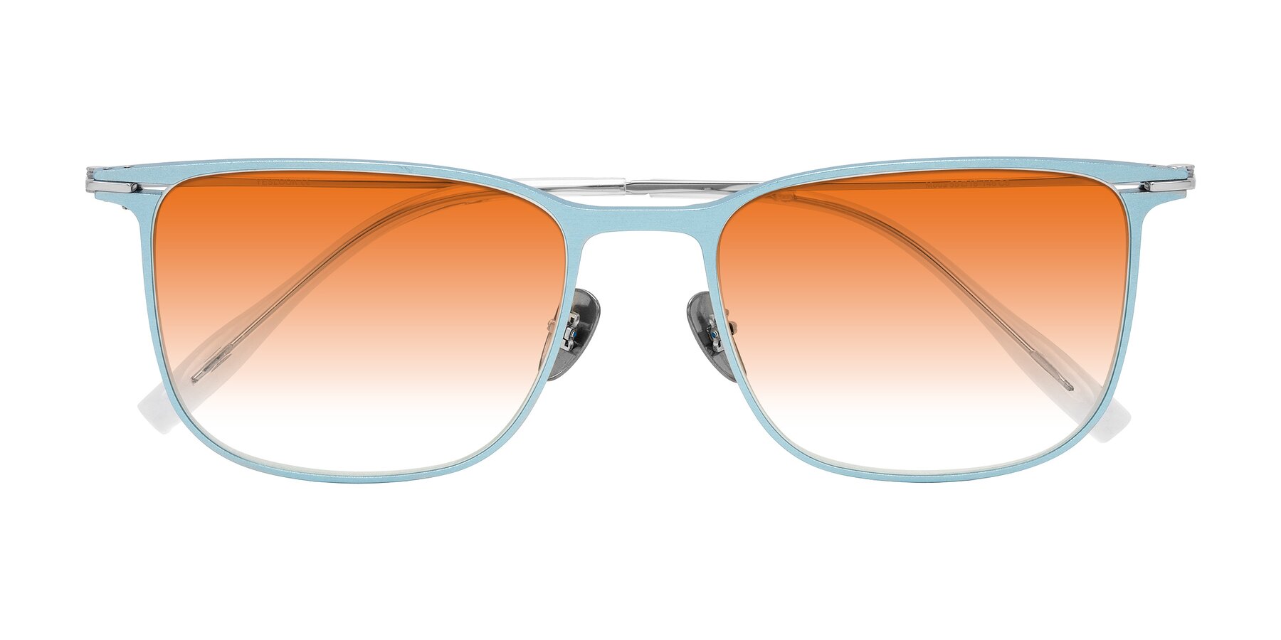 Folded Front of Moua in Pastel Blue/Silver with Orange Gradient Lenses