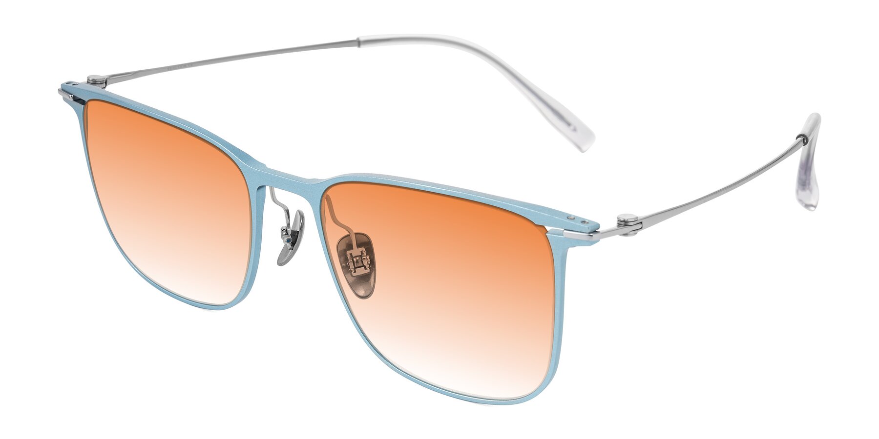 Angle of Moua in Pastel Blue/Silver with Orange Gradient Lenses