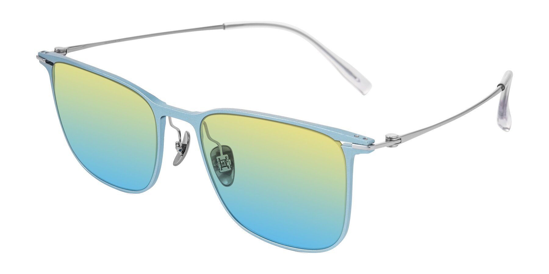 Angle of Moua in Pastel Blue/Silver with Yellow / Blue Gradient Lenses