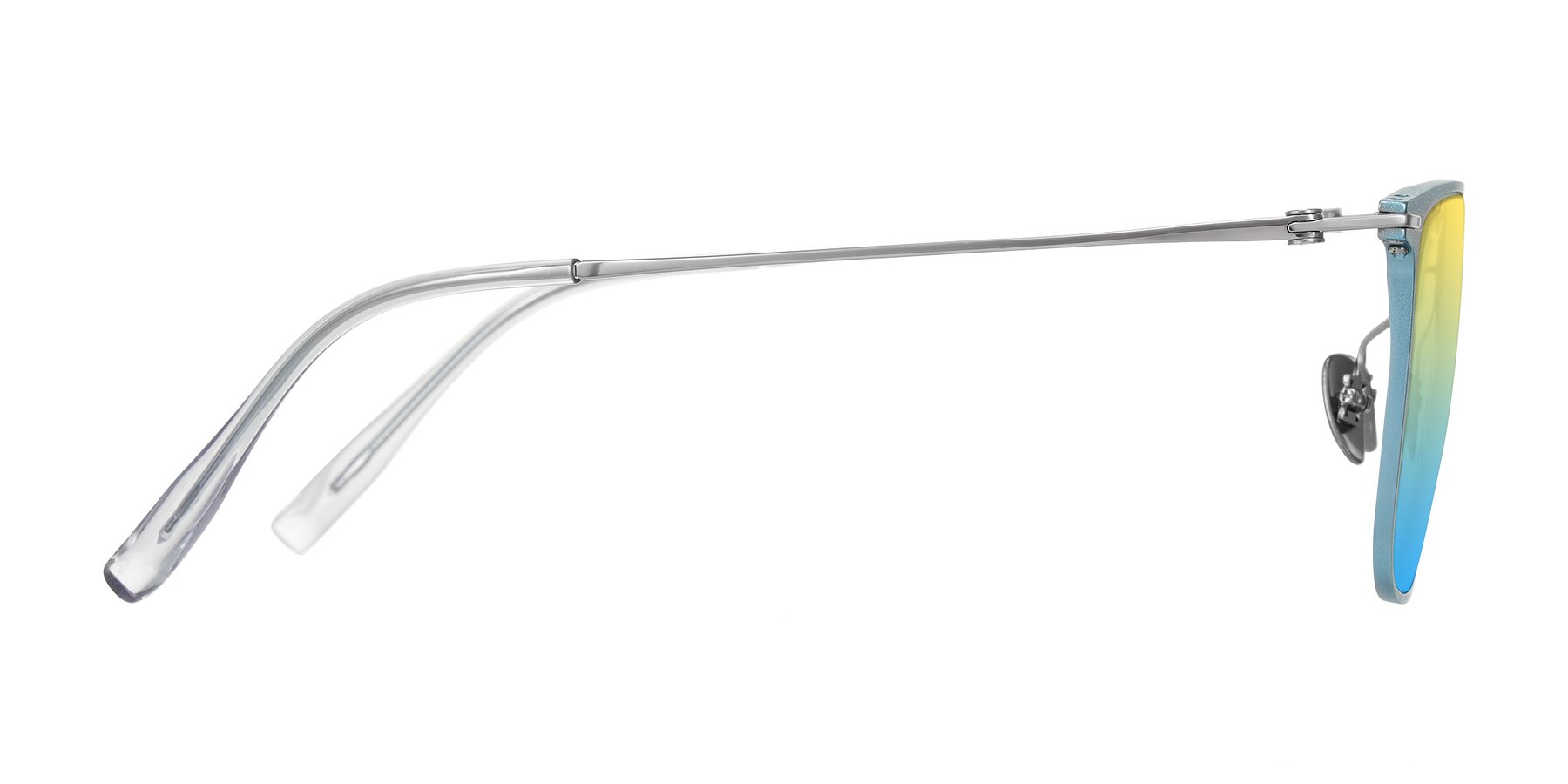 Side of Moua in Pastel Blue/Silver with Yellow / Blue Gradient Lenses