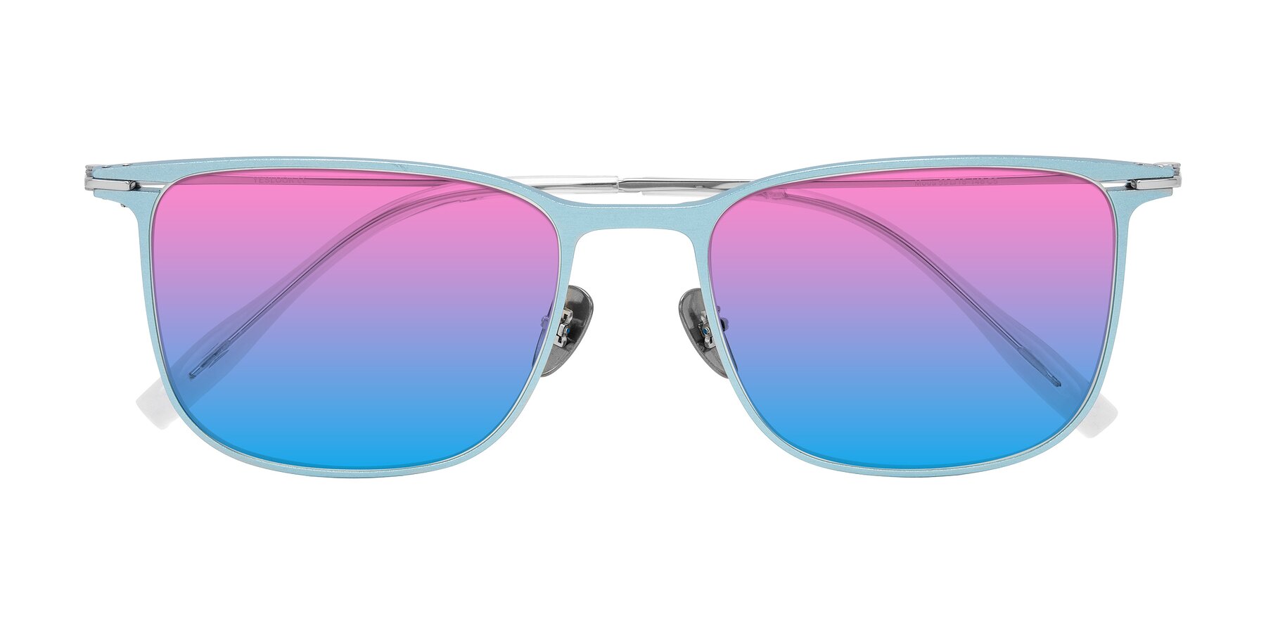 Folded Front of Moua in Pastel Blue/Silver with Pink / Blue Gradient Lenses